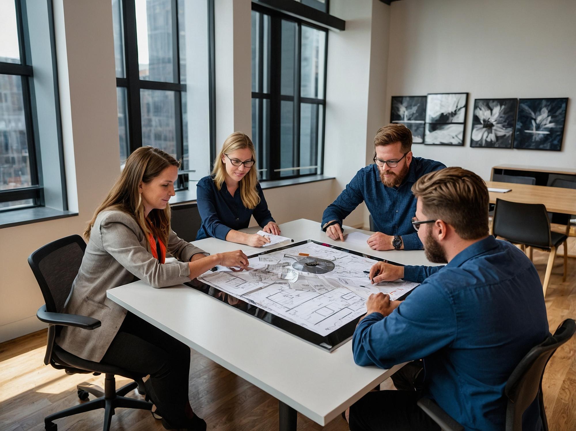 Echipă agenție imobiliară în birou modern
